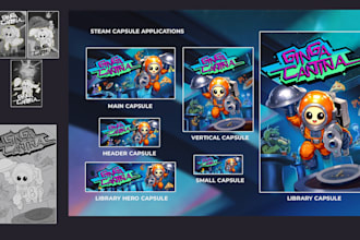 design steam capsule bundle, store, library and custom game logo for indie game