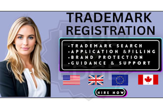 help with trademark registration, USA, UK, eu, or canada and search