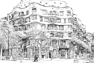 architectural and landscape illustration drawing