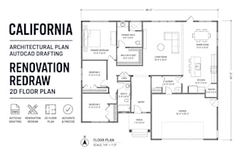 california architectural plan autocad drafting renovation redraw 2d floor plan