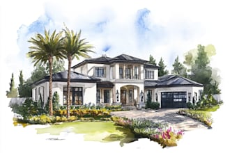 house in watercolor painting style