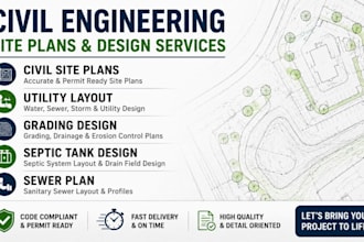 civil site plans, utility layout, grading design septic tank and sewer plan