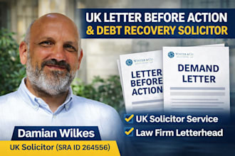 issue UK letter before action or debt recovery demand letter as a UK solicitor
