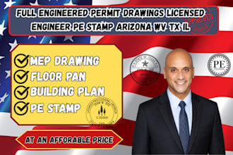full engineered permit drawings licensed engineer pe stamp arizona wv tx ,il