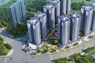 architect 3d high rise towers,sustainable render,commercial hub, cgi master plan