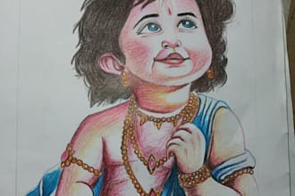 realistic pencil portrait, anime art and krishna drawing