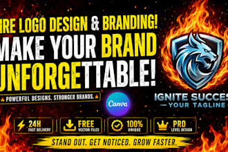 design an eye catching brand identity and a fiery logo design in canva