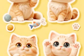 create cute kawaii cat sticker design for etsy and telegram