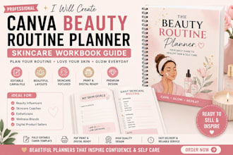 create canva beauty routine planner skincare workbook guide template