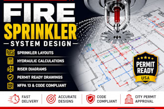 design fire sprinkler system, hydraulic calculations and nfpa 13 permit drawings