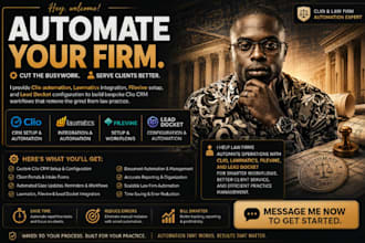 set up clio law firm portals, filevine, lead docket and, lawmatics automation