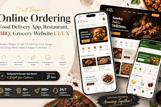 design online ordering food delivery app, restaurant BBQ grocery website UI UX