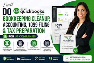 do quickbooks bookkeeping cleanup, accounting, 1099 filing and tax preparation
