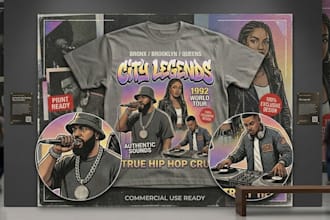 design a retro bootleg rap t shirt or vintage 90s tee