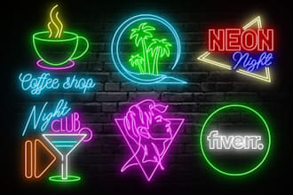 design premium realistic custom neon sign logo and mockup