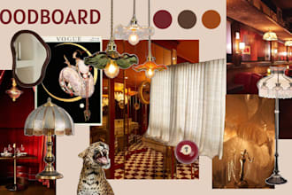 create a warm mid century interior design moodboard