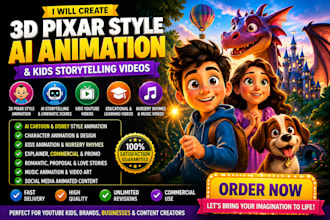 do 3d pixar ai animation, cartoon videos, nursery rhymes, kids learning content