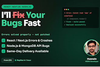 fix react, next js and node js bugs and errors fast