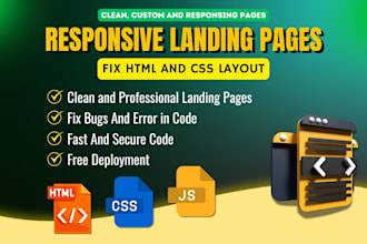 build clean responsive landing pages or fix HTML CSS layouts