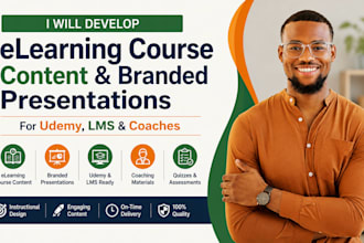 dev elearning course content and branded presentations for udemy, lms, coaches