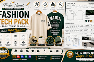 design clothing tech pack and fashion tech pack for manufacturing