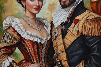 a royal couple portrait in renaissance painting style
