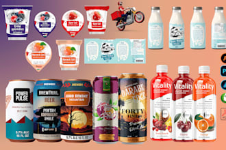 do clean beverage bottle label, juice, yougurt, soda energy drink label design
