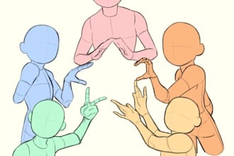 draw 5 half body characters in one piece