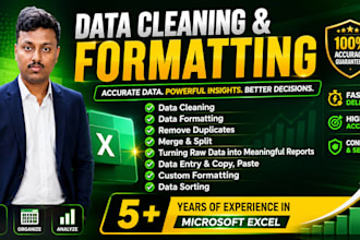 clean, format, data entry, vlookup and pivot table