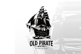 design vintage old pirate whiskey brand logo