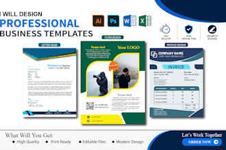 design professional business templates, letterheads, invoices, and flyers