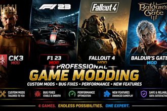 make custom mods for ck3, f1 23, fallout 4, and baldurs gate 3