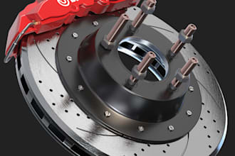 create 3d car part for brake pad, brake line, brake disc, caliper and any brake