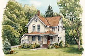 create a hand painted watercolor house portrait of your home