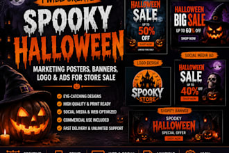 create spooky halloween marketing posters banners logo and ads for store sales