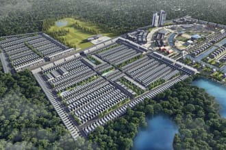 visualize 3d site masterplan,renewable data centre, townhouse development render