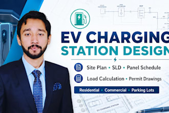 design ev charging station site plan, sld, panel schedule and load calculation