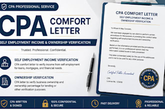 write CPA comfort letter for self employment income and ownership verification