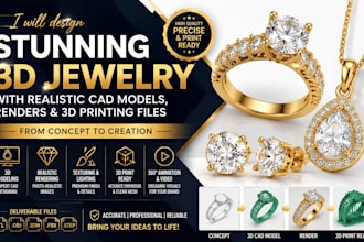 design stunning 3d jewelry with realistic cad models, renders,  3d printing file