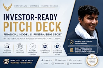 create investor pitch deck, financial projections, and fund raising strategy