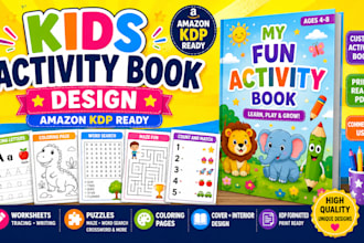 design custom kids activity book, puzzle book, workbook for kids for amazon KDP