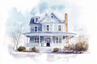 draw house illustration watercolor style