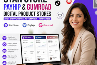 set up and market your stan store, payhip, or gumroad to sell digital products