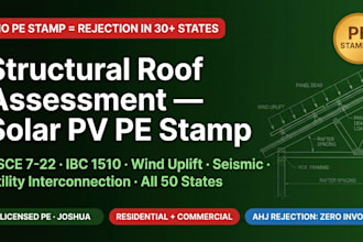 provide structural roof assessment pe stamp for solar pv installation permit