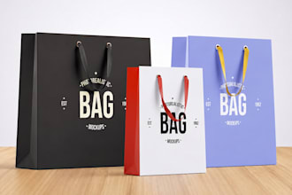 design custom tote bag, paper bag, shopping bag, luxury bag with dieline