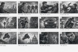create cinematic action storyboard sequences for movies games and trailer