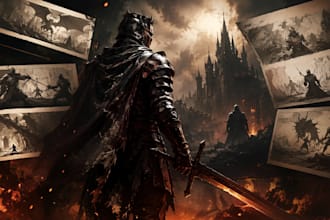 create epic loreframe storyboard art for fantasy games