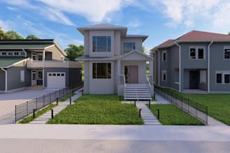 create 3d front yard landscape design, house outdoor space render,rear extension