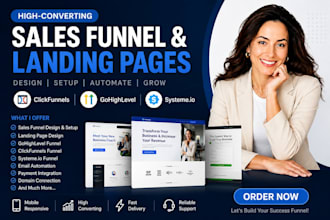 design clickfunnels sales funnel, landing page, gohighlevel funnel, systemeio