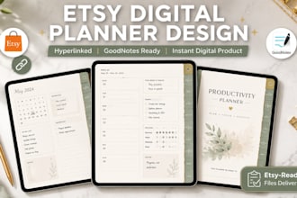 design etsy digital planner, hyperlinked planner, etsy digital product